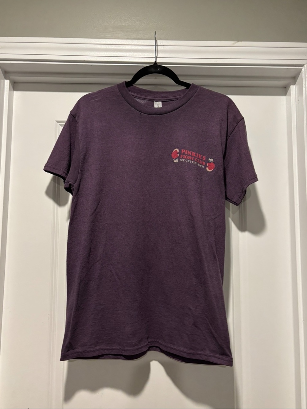 Men's Purple Graphic Tee - Short Sleeve Crewneck - Pinkies Fight Club